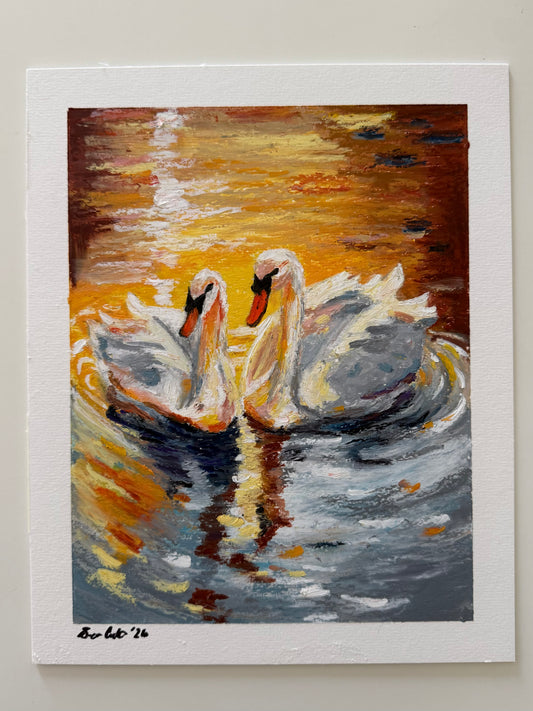Swans Oil Pastel Drawing