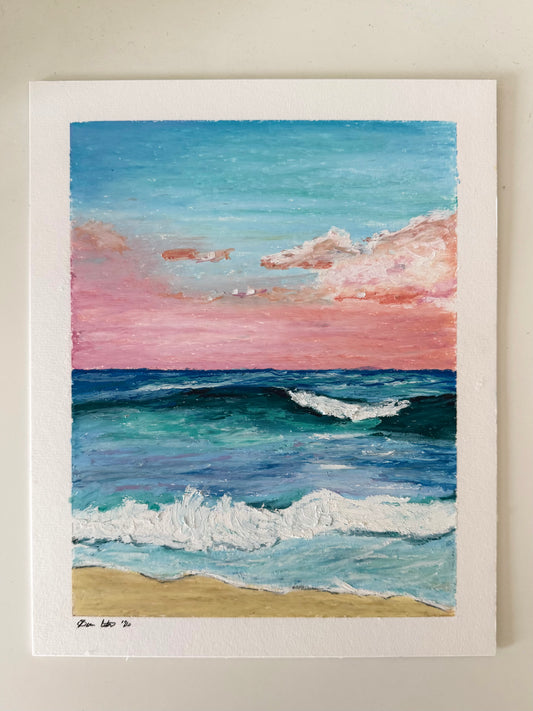 Beach Sunrise Oil Pastel Drawing